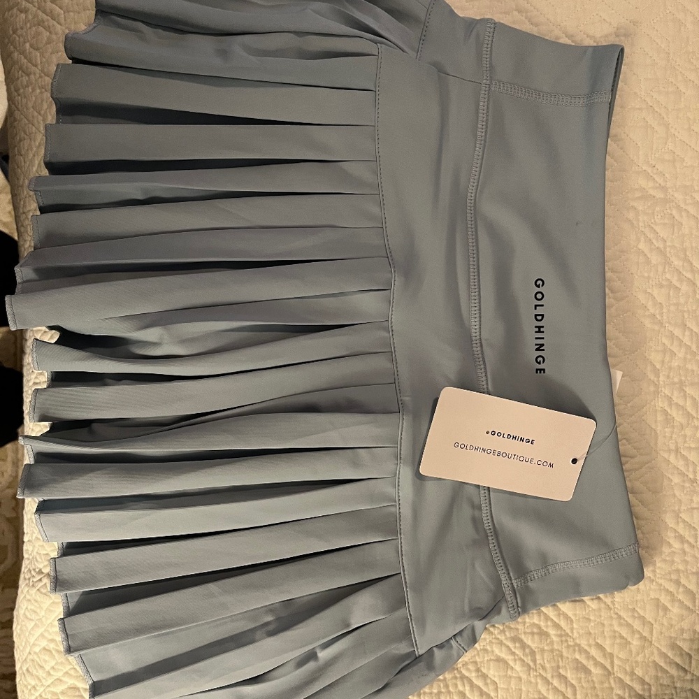 Gold Hinge Pleated Tennis Skirt, Small, Pale Blue